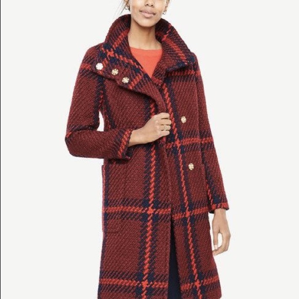 Ann Taylor Plaid Tunnel Neck Coat